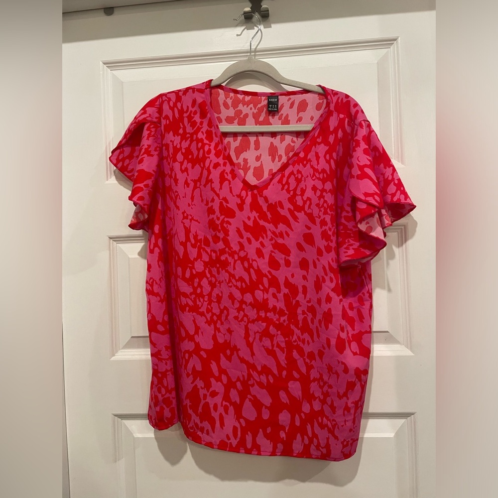 SHEIN- Red & Pink Blouse- Size XL